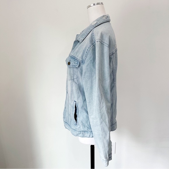 Jackson Denim Jacket Size S Distressed Trucker Ripped Bleach Light Blue Y2K - Picture 6 of 9
